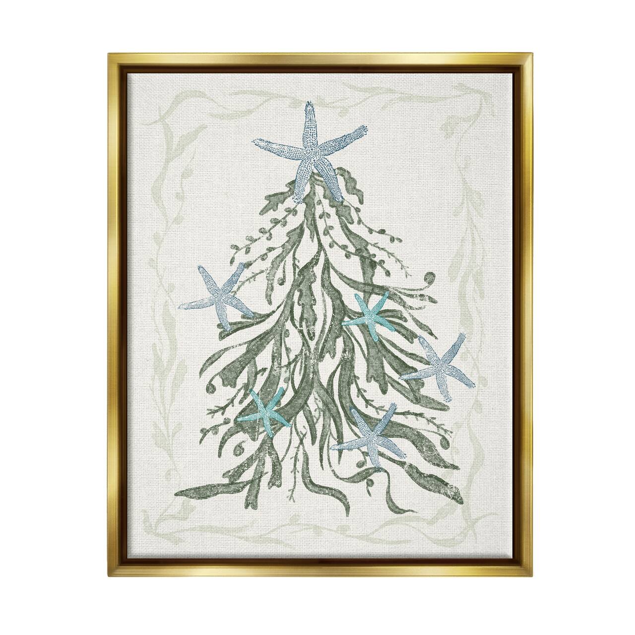 Stupell Industries Nautical Christmas Tree Sea Life Framed Floater Canvas Wall Art